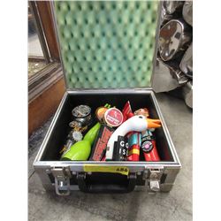 Padded Metal Case & 6 Assorted Beer Pulls