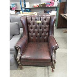 Vintage Button Tufted Leather Like Wing Chair