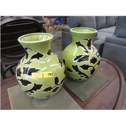 Pair of  New Oversize Green & Black Vases