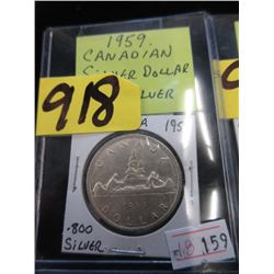 1959 Canadian Silver Dollar Coin - .800 Silver