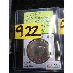 1967 Canadian Silver Dollar Coin - .800 Silver
