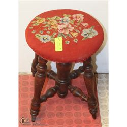 ANTIQUE WOOD 7 TAPESTRY PIANO STOOL