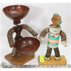 FOLK ART BOTTLE CAP GUY AND CANDY DISH GUY