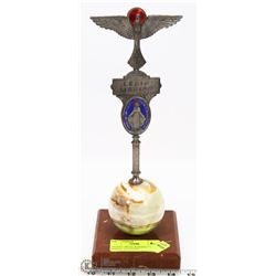 ANTIQUE METAL & MARBLE "LEGIO MARIAE" SCULPTURE.