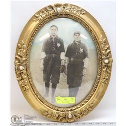 ANTIQUE FRAMED COLORED PHOTO OF 2 BASEBALL PLAYERS