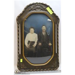 ANTIQUE CURVED GLASS FRAME AND PHOTO