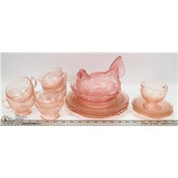 FLAT OF ASSORTED PINK DEPRESSION GLASS