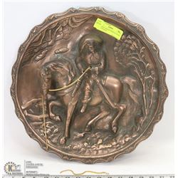ANTIQUE COPPER HORSE & KNIGHT WALL PLAQUE