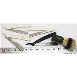 LOT OF 4 VINTAGE STRAIGHT RAZORS AND BRUSH