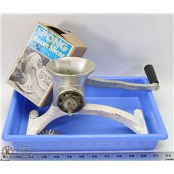 ANTIQUE GRINDER W/ BEAN SLICER IN ORIGINAL BOX