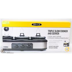 NEW BELLA TRIPLE SLOW COOKER AND SERVER