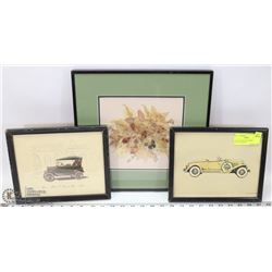 LOT OF 3 VINTAGE FRAMED PICS INCL 1932 AUBURN