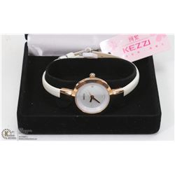 NEW KEZZI LADIES WATCH WITH WHITE STRAP & CUBIC