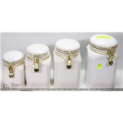 SET OF WHITE CANISTERS WITH LIDS