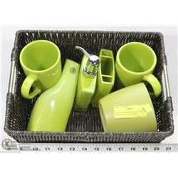GREEN BATHROOM SET WITH GREEN VASE & PLANT POT