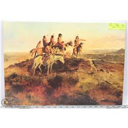 CM RUSSELL PAINTING ON CANVAS OF WAGONS