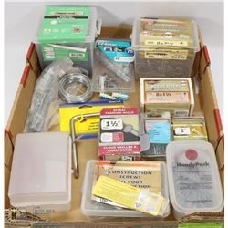 FLAT OF ASSORTED NAILS, SCREWS & MORE