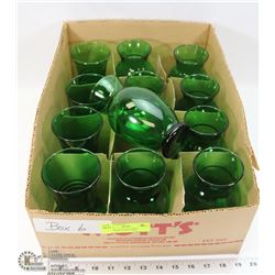 6) LOT OF 12 ESTATE GREEN DEPRESSION GLASS VASES