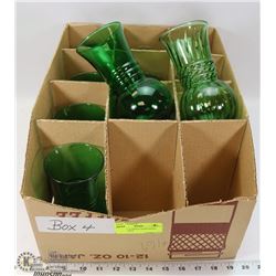 4)LOT OF 12 GREEN DEPRESSION GLASS VASES