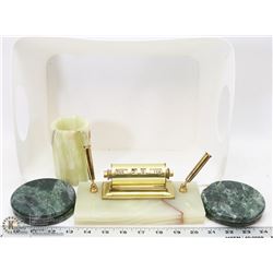 ONYX DESK SET WITH SET OF 4 MARBLE COASTERS
