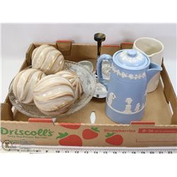 FLAT WITH WEDGEWOOD STYLE PITCHER & MORE