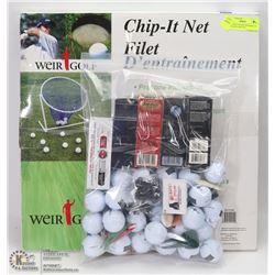 GOLF CHIP IT IN NET WITH BAG OF GOLF BALLS AND TEE