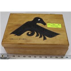 WOODEN BOX WITH NATIVE AMERICAN EAGLE CARVING