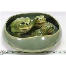 LARGE GREEN PLANTER WITH FROG FAMILY