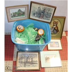 TOTE WITH MANY COLLECTIBLES INCL ROYAL ALBERT