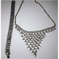18 - SET OF SILVER TONE CRYSTAL BIB