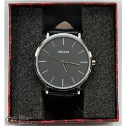 3) KEZZI LADIES  WATCH WITH GENUINE LEATHER BLACK