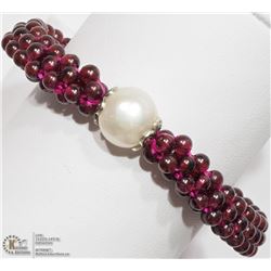 33) GENUINE GARNET & FRESHWATER PEARL BRACELET