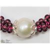 Image 2 : 33) GENUINE GARNET & FRESHWATER PEARL BRACELET