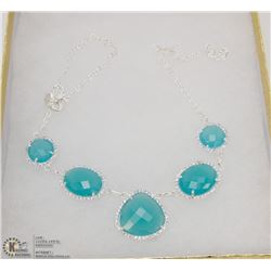 #14-BLUE CHALCEDONY & CZ  GEMSTONE NECKLACE