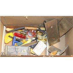 BOX WITH ASSORTED TOOLS  AND TROWELS