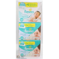 3 BOXES OF 320 PAMPERS WIPE REFILLS