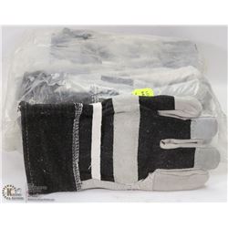 BUNDLE OF BLACK & LEATHER WORK GLOVES SIZE UNKNOWN