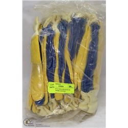 BUNDLE OF 12 YELLOW & BLUE LEATHER WORK GLOVES