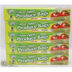 5 CASES OF GREEN ZIPPER PRODUCE BAGS