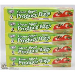 5 CASES OF GREEN ZIPPER PRODUCE BAGS