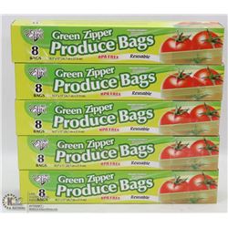 5 CASES OF GREEN ZIPPER PRODUCE BAGS