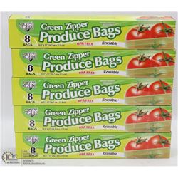 5 CASES OF GREEN ZIPPER PRODUCE BAGS