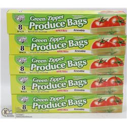 5 CASES OF GREEN ZIPPER PRODUCE BAGS