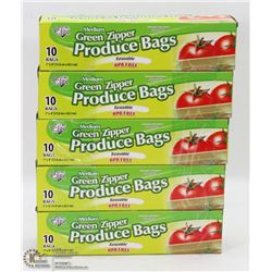5 CASES OF MEDIUM GREEN ZIPPER PRODUCE BAGS