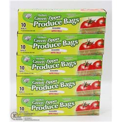 5 CASES OF MEDIUM GREEN ZIPPER PRODUCE BAGS