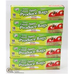 5 CASES OF MEDIUM GREEN ZIPPER PRODUCE BAGS