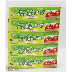5 CASES OF MEDIUM GREEN ZIPPER PRODUCE BAGS