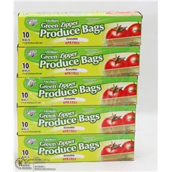 5 CASES OF MEDIUM GREEN ZIPPER PRODUCE BAGS
