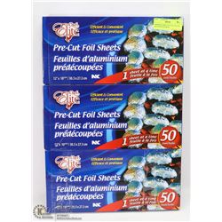 3 BOXES OF PRE-CUT FOIL SHEETS (50 COUNT PER BOX)