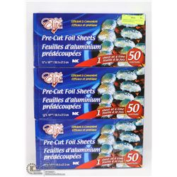 3 BOXES OF PRE-CUT FOIL SHEETS (50 COUNT PER BOX)